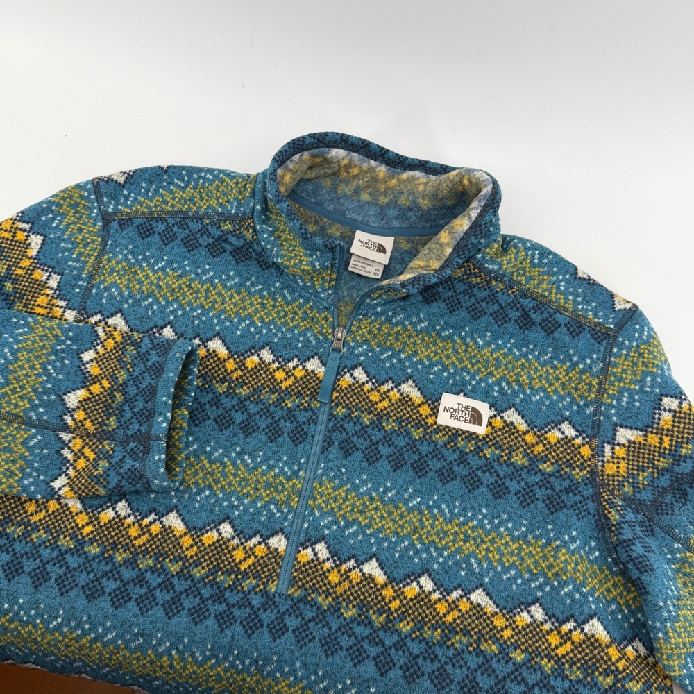 The North Face Mens XXL TKA Glacier 1/4 Zip Fleece Blue Fair Isle NF0A3YRB